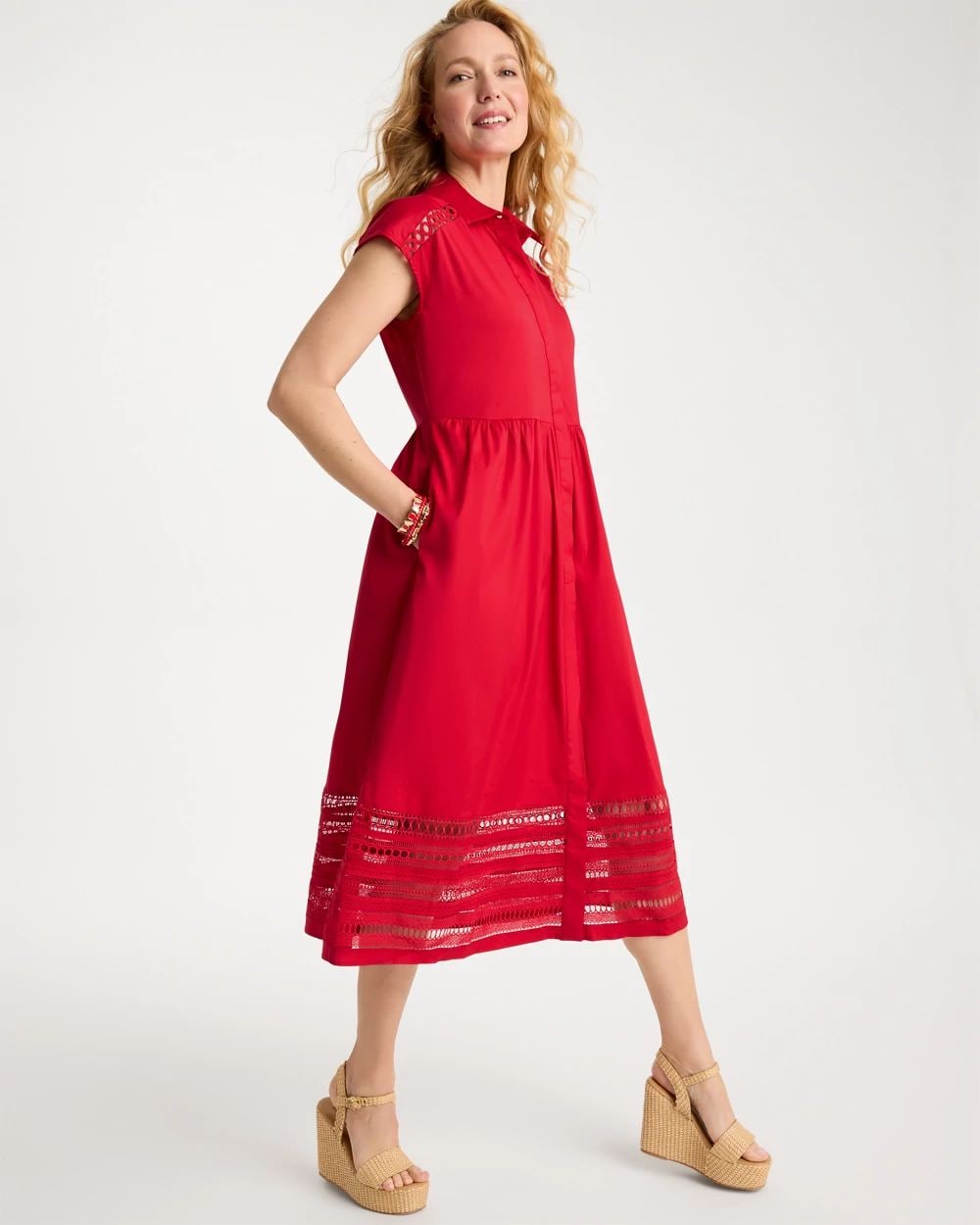 Lace Trim Midi Shirtdress | Chico's